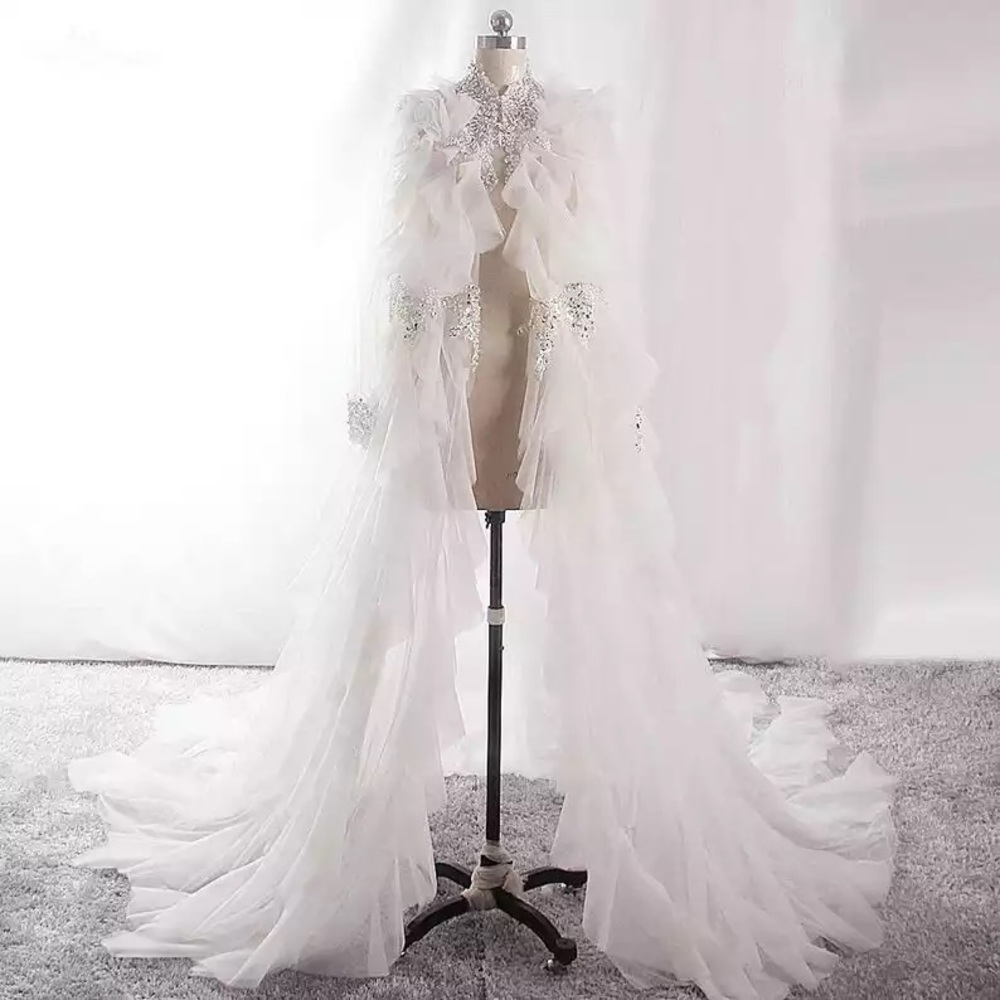 White & silver Bridal cape style robe.